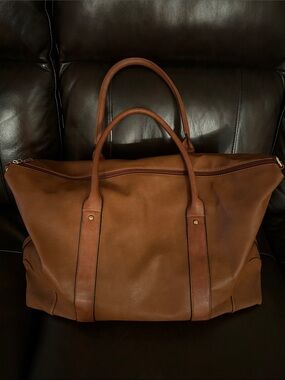 NWT Louenhide - Unisex Tan Vegan Leather Duffel Bag with Adjustable Strap.